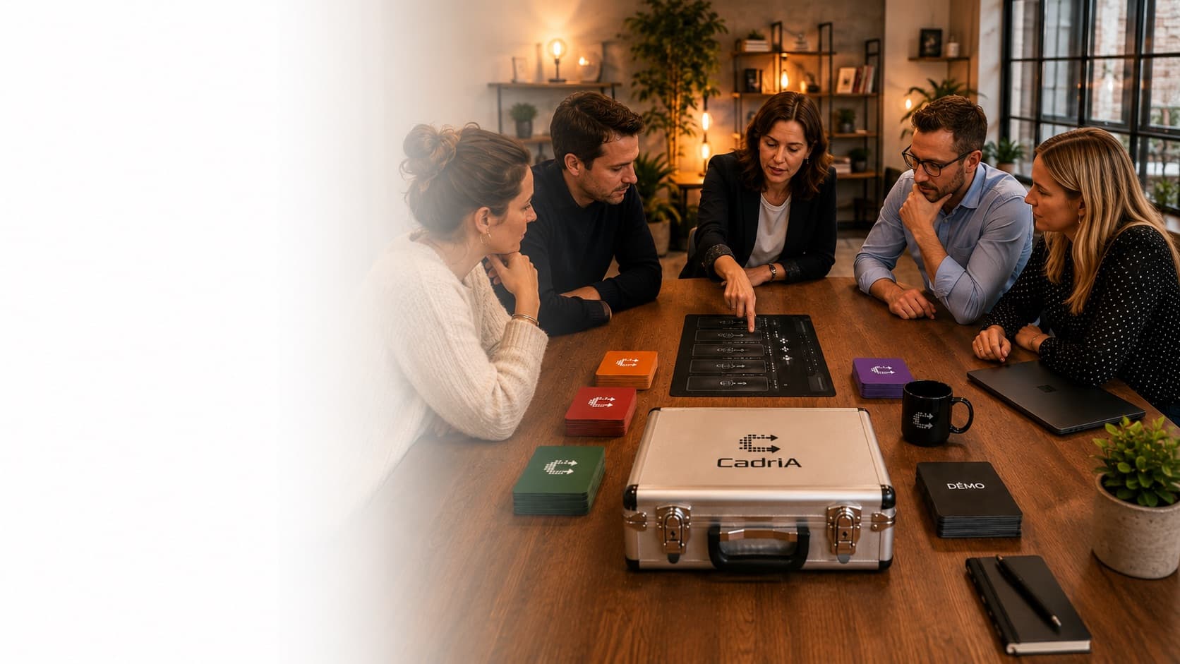 Atelier Cockpit CadrIA : une équipe en séance de travail autour de la mallette.