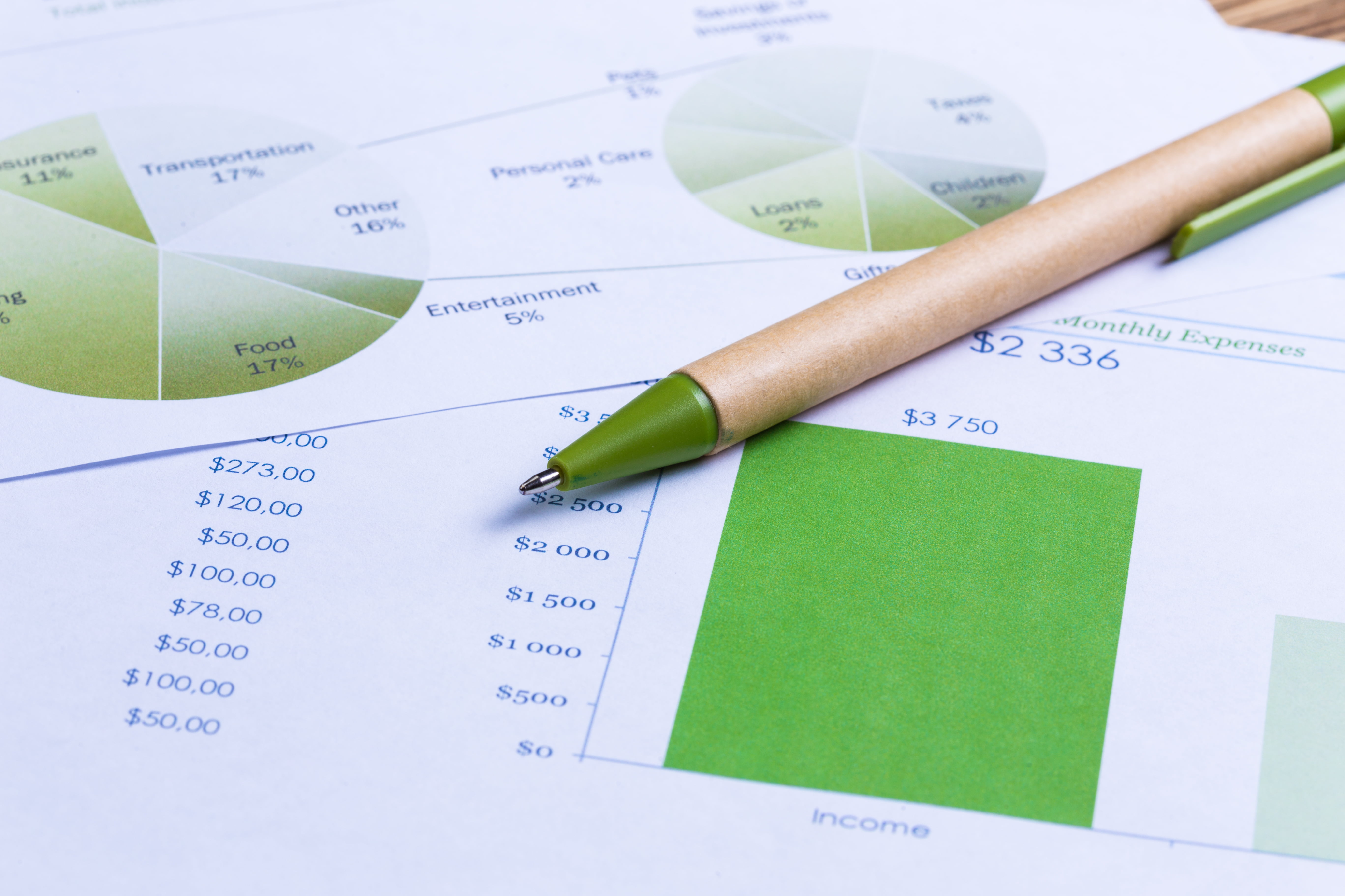 Business performance graph with ballpoint pen